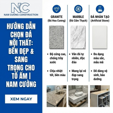So Sánh Granite – Marble – Đá Nung Kết: Chọn Loại Đá Nào Cho Bếp, Cầu Thang, Mặt Tiền | Nam Cường
