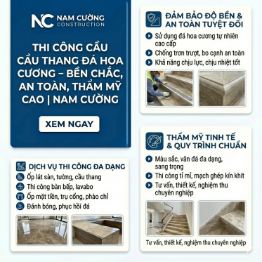 Thi công cầu thang đá hoa cương – Bền chắc, an toàn, thẩm mỹ cao | Nam Cường