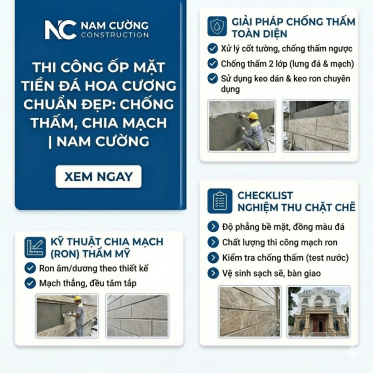 Thi Công Ốp Mặt Tiền Đá Hoa Cương Chuẩn Đẹp: Chống Thấm, Chia Mạch, Checklist Nghiệm Thu | Nam Cường