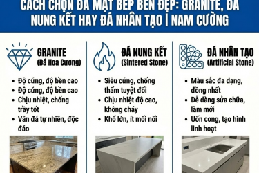 Cách Chọn Đá Mặt Bếp Bền Đẹp: Granite, Đá Nung Kết Hay Đá Nhân Tạo | Nam Cường