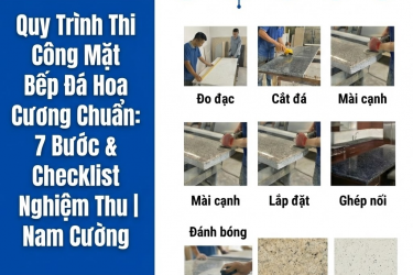 Quy Trình Thi Công Mặt Bếp Đá Hoa Cương Chuẩn: 7 Bước & Checklist Nghiệm Thu | Nam Cường